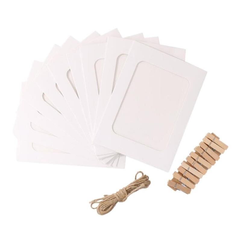 30 stuks 6 inch papieren fotolijst, retro kraft fotolijst hangende decoraties met touw en clips (kraft): 5 inch wit