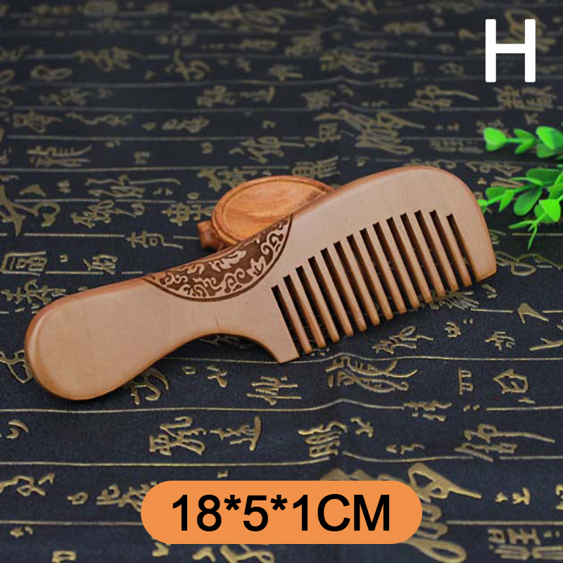 Natural Peach Solid Wood Comb Engraved Peach Wood Massage Comb Hair Care Tool Crafts Valentines Day Photo Props: 08