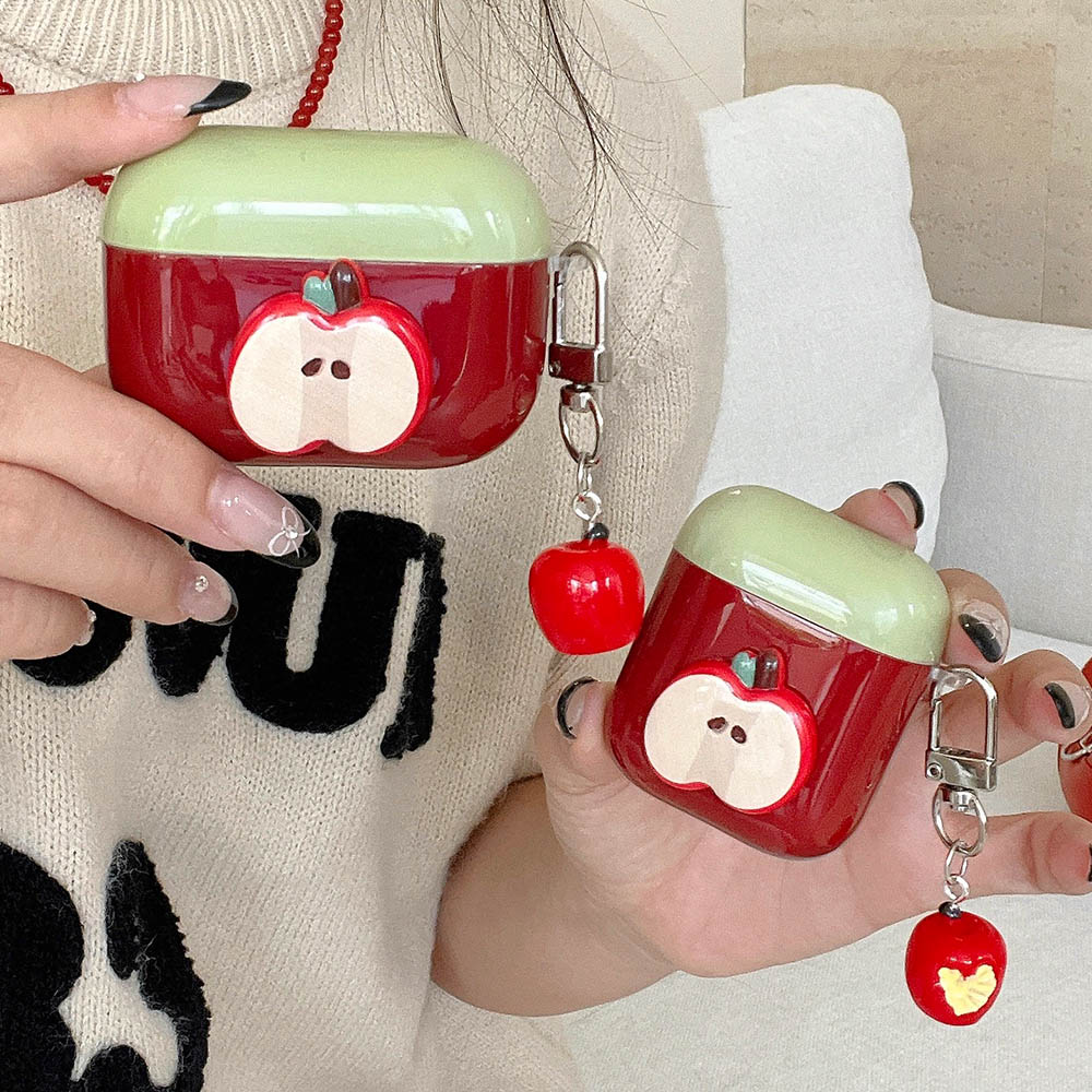 Korea 2024 3d Rode Appel Schattige Zachte Schokbestendige Bescherming Hoes Voor Airpods 1 2 3 Pro 3nd Pro 2 2e Oortelefoon Accessoires