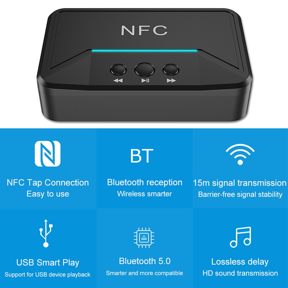Wireless Audio Receiver NFC Bluetooth5.0 Audio Receiver 3.5mm AUX Jack RCA USB Disk Wireless Music Adapter for Amplifier Speaker