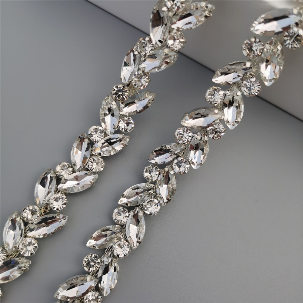 1 Yard Zilveren Bladeren Glas Kristal Ketting Bling Strass Trim Lint Ketting Decoratie Trouwjurk Kleding Accessoires