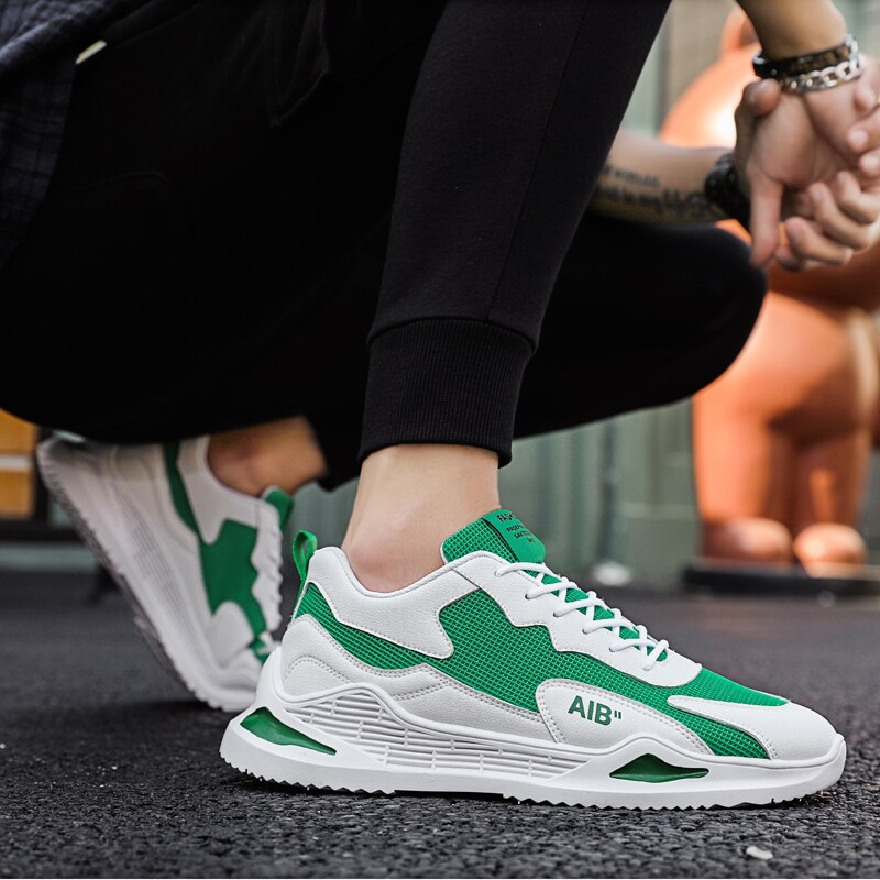 Refafa Zomer Licht Ademend Tij Schoenen Populaire Daddy Schoenen Mannen Casual Jeugd Sportschoenen Wit Groen