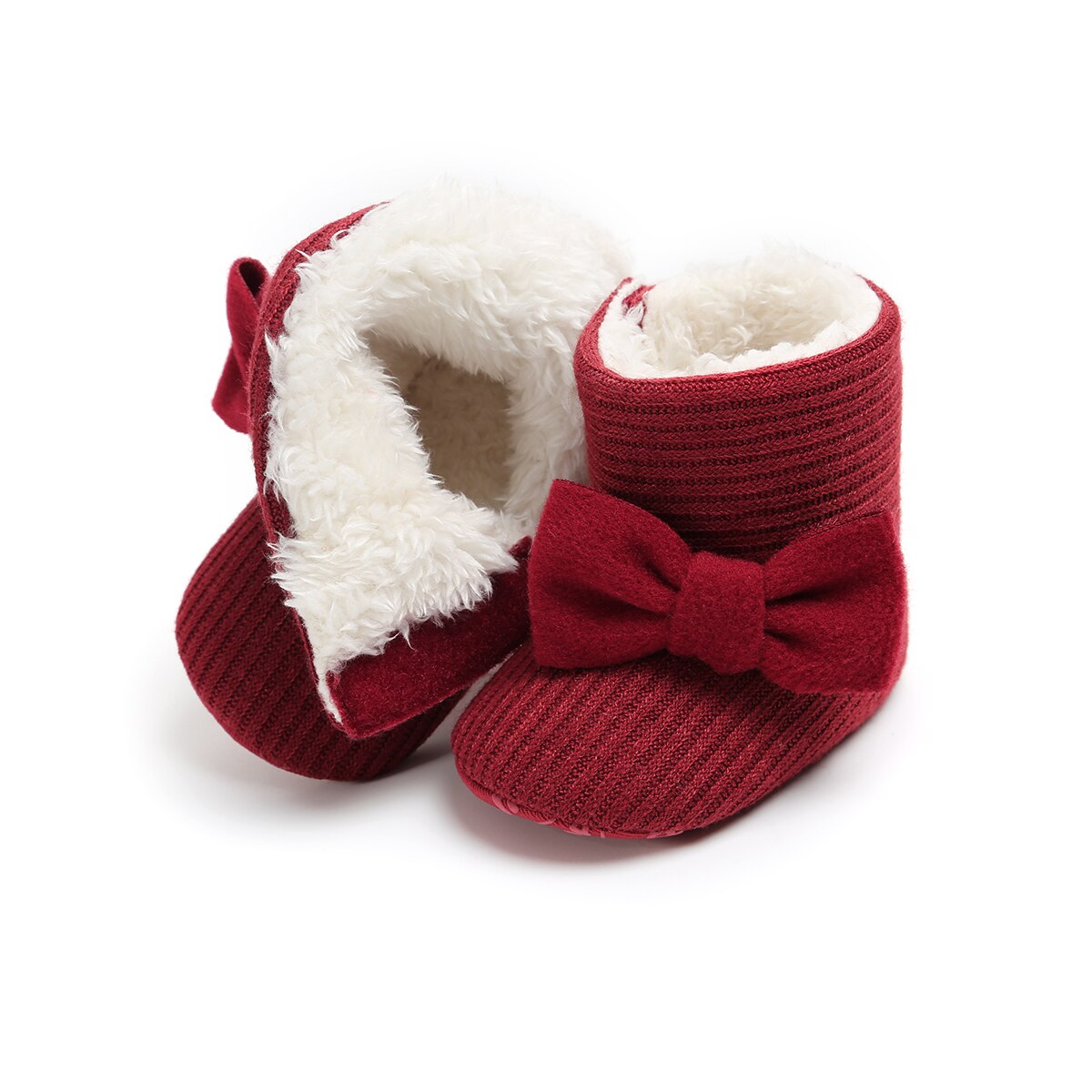 Warme Baby Sau Stiefel Winter Bogen-knoten Weiche Baby freundlicher Mädchen Jungen Kleinkind Stiefel Schuhe Baby Wanderschuhe: Wein rot / 0-6 Monate