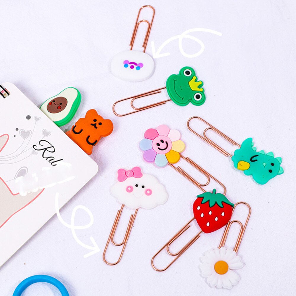 8pcs Korean Ins Style Cartoon Pattern Paper Clip Binding Pin Office Paper Clip Bookmark(Strawberry)
