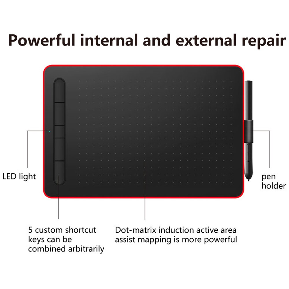 Graphics Tablet Drawing Tablet with 8192 Levels Pressure Sensitivity 5080LPI Resolution 230PPS Read Speed Graphics tablet Pen