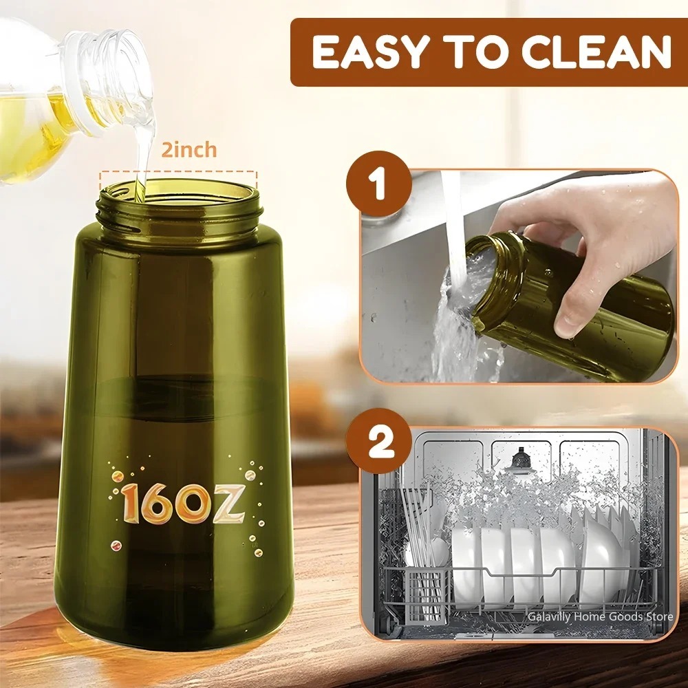 Pulverizador de aceite oscuro con bloqueo de luz de 16oz/470ML para cocinar, botella dispensadora de aceite de oliva 2 en 1 para cocina, botella de aceite de vidrio verde oscuro