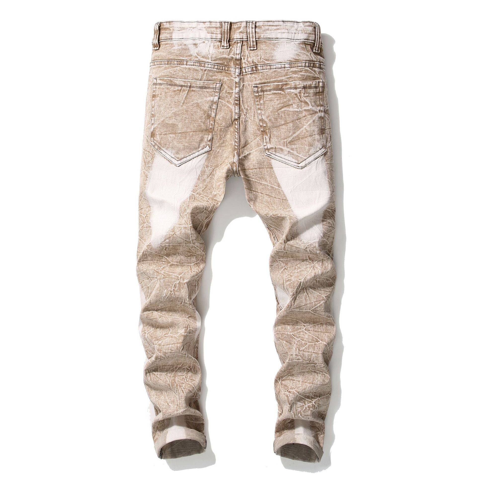 jean kaki homme déchiré délavé coupe étroite Stretch Denim pantalon