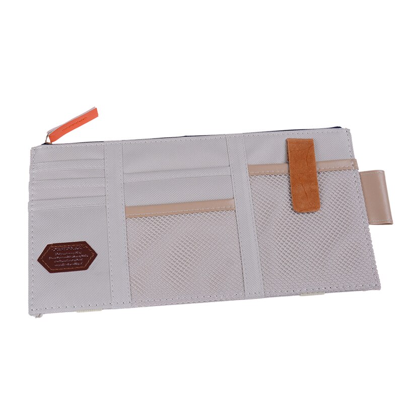 Interior Accessories Auto Sunshade Cover Car Sun Visor CD Holder Phone Hanging Bag: Beige