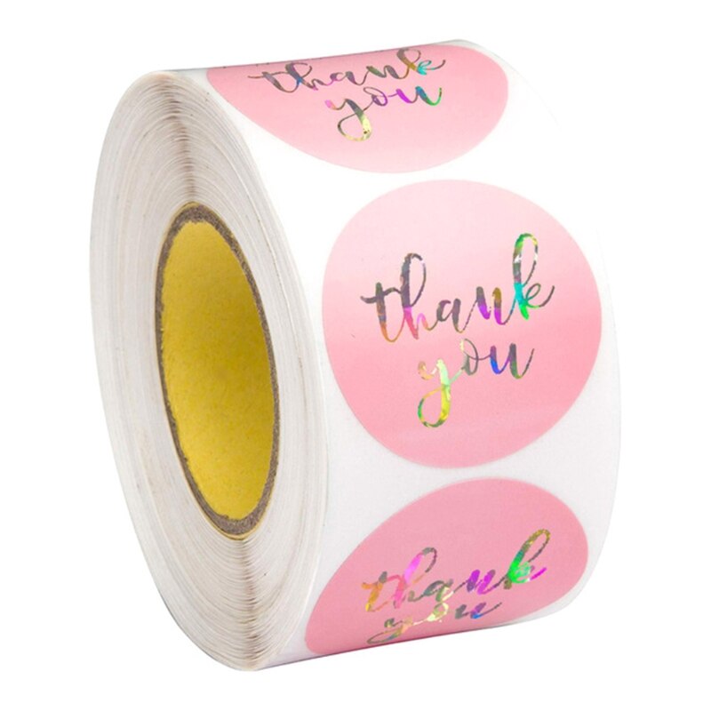 500Pcs 1 Inch Holographic Rainbow Thank You Letters Stickers Roll Round Adhesive Labels for Envelope Seal Wrapping: 1