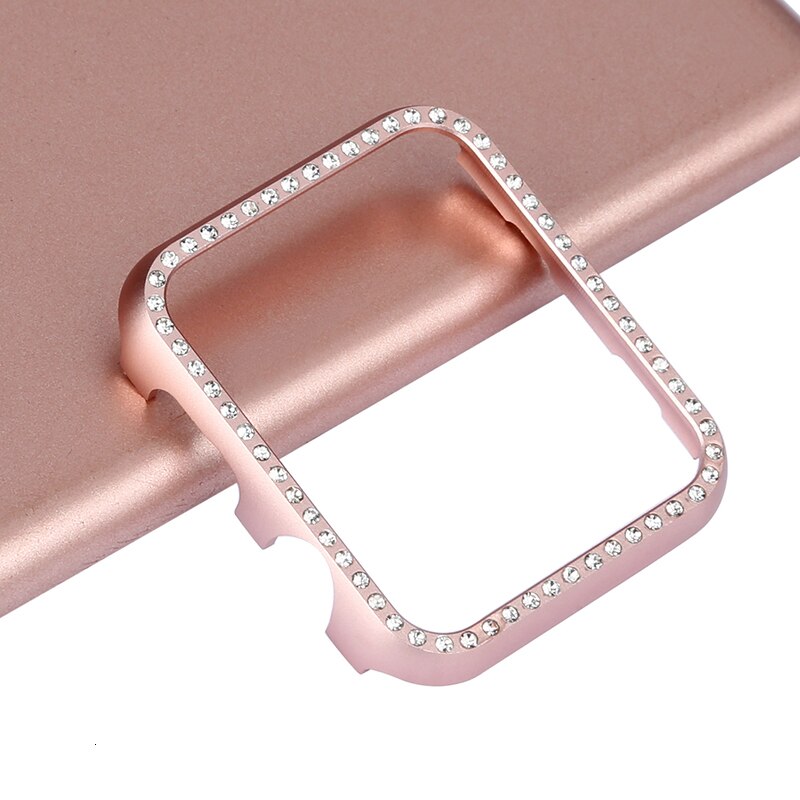 Crystal Diamond Aluminium Case Shell Voor Apple Horloge 44Mm 40Mm Beschermende Frame Cover Band 42Mm 38Mm iwatch Serie 5 4 3 2 Metalen