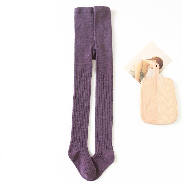 1-8 år gamle børn strømpebukser efterår vinter coral fleece strømpebukser til piger medium tykkelse varm ensfarvet piger& #39 ; leggings: Lilla / 1-3 år gammel