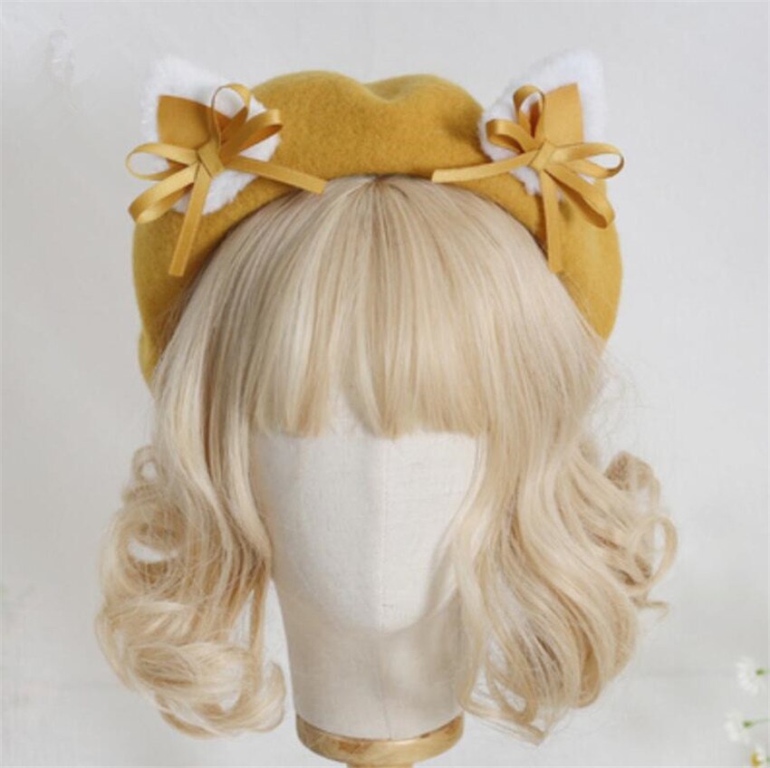 Kawaii Vrouwen Hoed Baret Wol Leuke Kat Oren Hoed Winter Warm Cap Lolita Hoofd Slijtage D1046: color 9