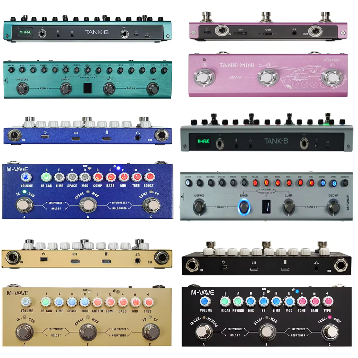 M-vave tank-g/tank-b/cubebaby bas/cubebaby ac/cube baby/tank mini genopladelig multieffektpedal til elektrisk akustisk guitar