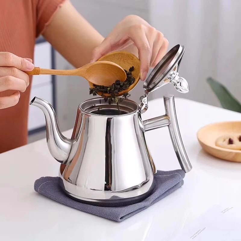 1.0L/1.5L/2.0L Thickened Stainless Steel Teapot Hotel Restaurant Household Induction Cooking Flower Tea Pot