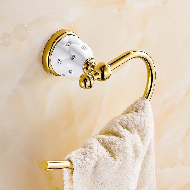 Håndklæde ringe massiv messing guld håndklædeholder badehylde håndklædestativ bøjler luksus badeværelse tilbehør vægmonteret håndklædestang