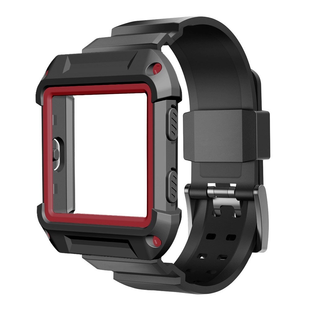 2 i 1 silikonreim + koffertdeksel ramme klokkeremmer for fitbit blaze smart klokkerem sport utendørs rem erstatning klokkerem: Rød