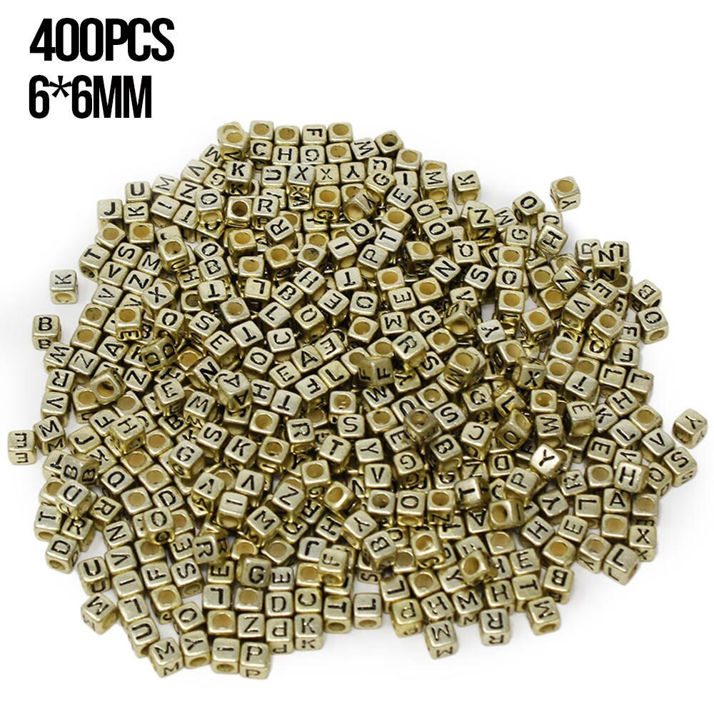 400 Stks/set 6Mm Gemengde Brief Kralen Plastic Vierkante Alfabet Kralen Diy Sieraden Craft Maken Armband Ketting Accessoires: Ancient Gold