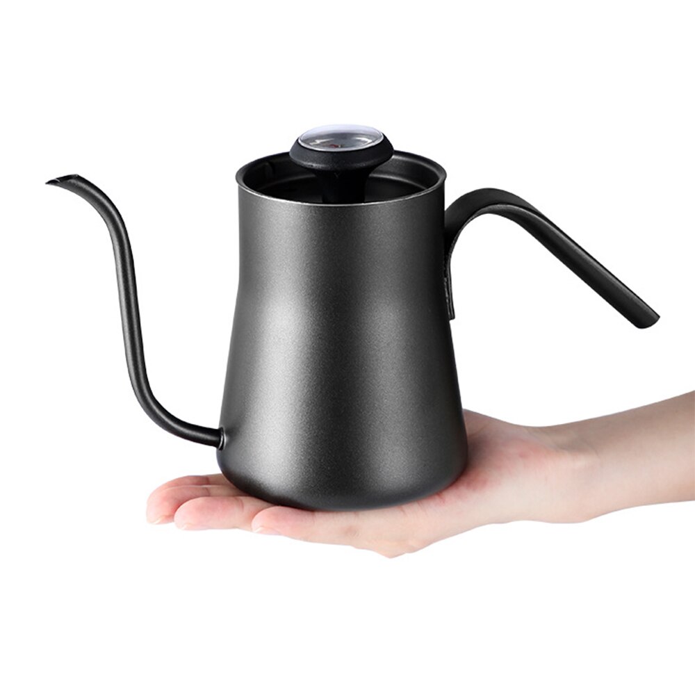 Drip Kettle 550ml Coffee Tea Pot With Thermometer Stainless Steel Gooseneck Drip Kettle Swan Neck Thin Spout For Pour Over