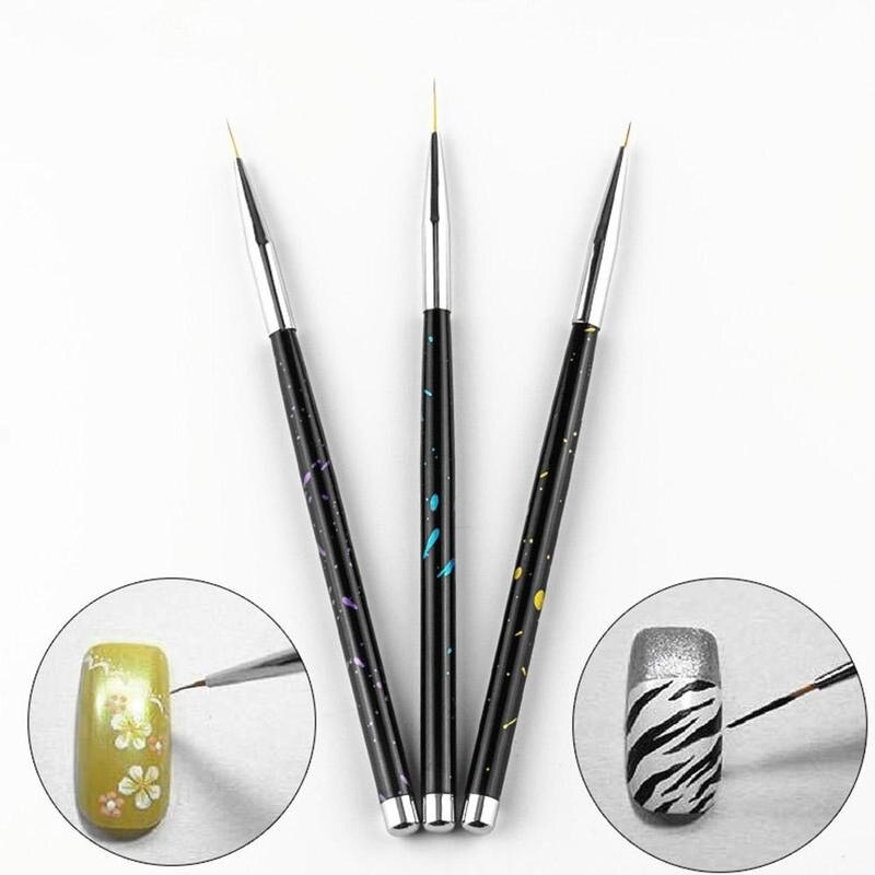 3pcs/set Sequins Nail Drawing Pen Nail Art Acrylic French Painting Brush Flower Stripes Lines Diy Manicure Tool Paint Pen