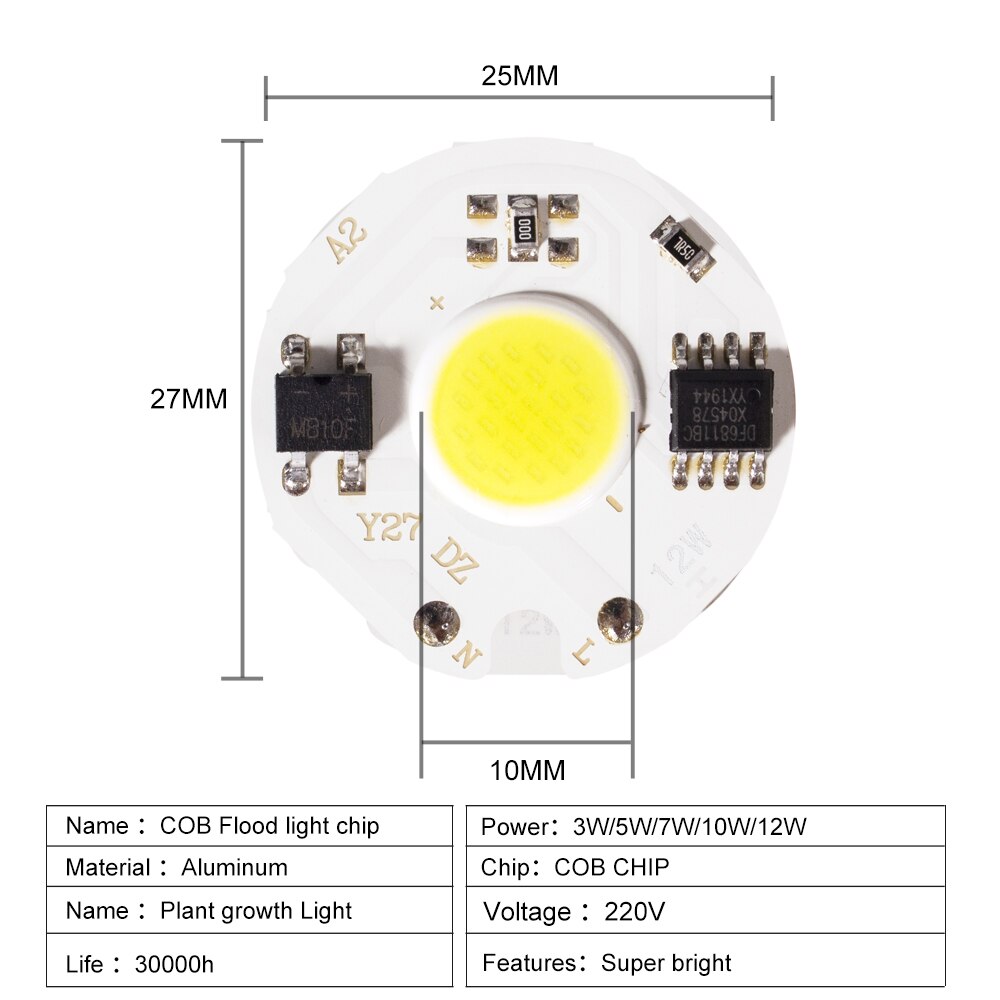 COB LED chip light 220V 12W 10W 7W 5W 3W chip light for spotlight without driver DIY LED flood light Y27