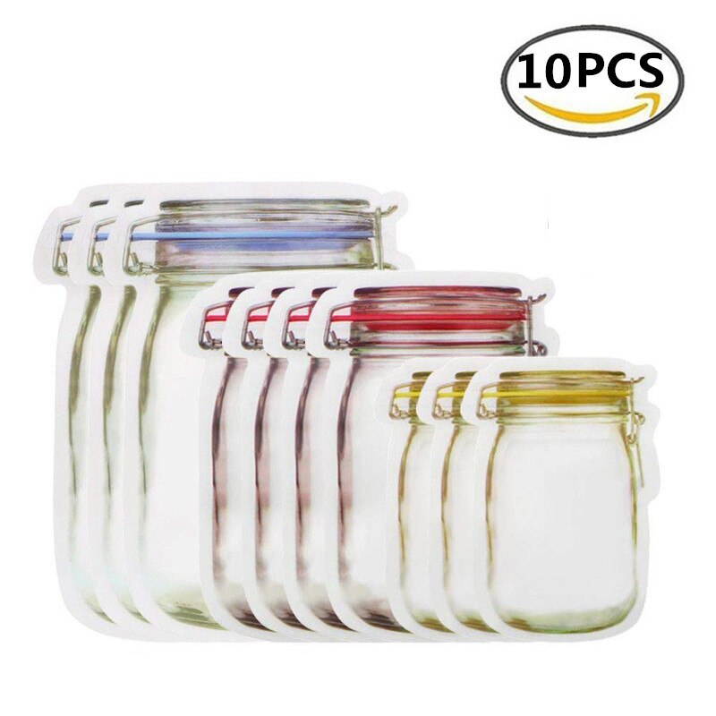 Eco Friendly Portable Mason Jar Bag Plastic Kitchen Organizer And Storage Container Box Bolsa De Plastico Rangement Ziplock Bags: 10pcs