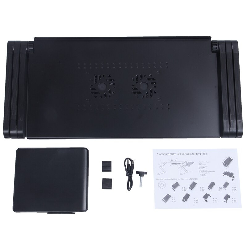 360 graders sammenleggbar justerbar bærbar datamaskin notebook blankt bordstativ seng lap sofa skrivebordsbrett og vifte (svart)