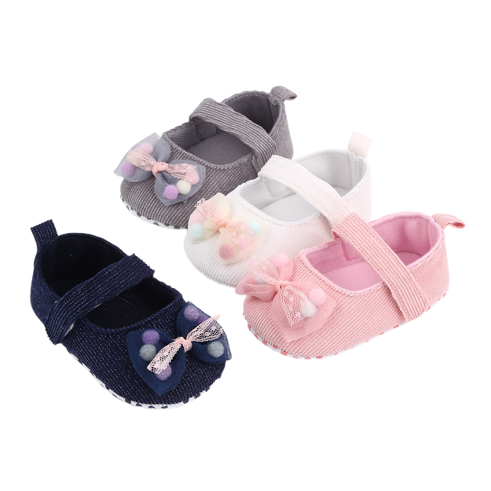 Girl's Solid Princess Shoes Soft Anti-Slip Flats Sole Baby Shoes with Bowknot Decoration 0-18M Baby First Walkers Shoes