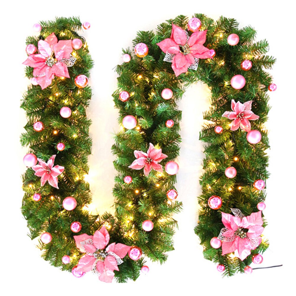 Xmas Garland Met Led String Lights 2.7M/9ft Kerstboom Ornamenten Decoraties Kerst Kunstmatige Krans Krans: Pink