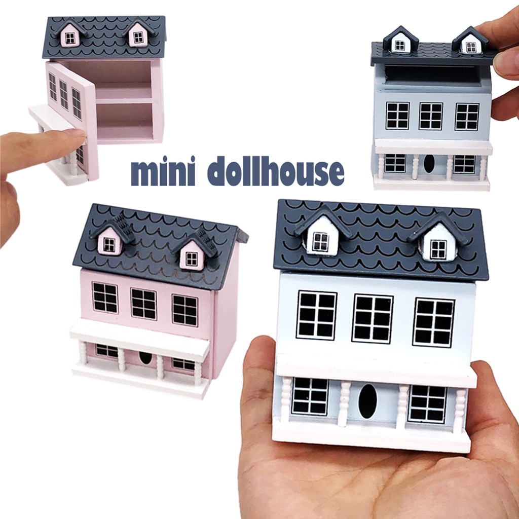 1/12 Mini Dollhouse Miniature Villa Mini House with Movable Grey Roof Toy juguetes miniature E0103