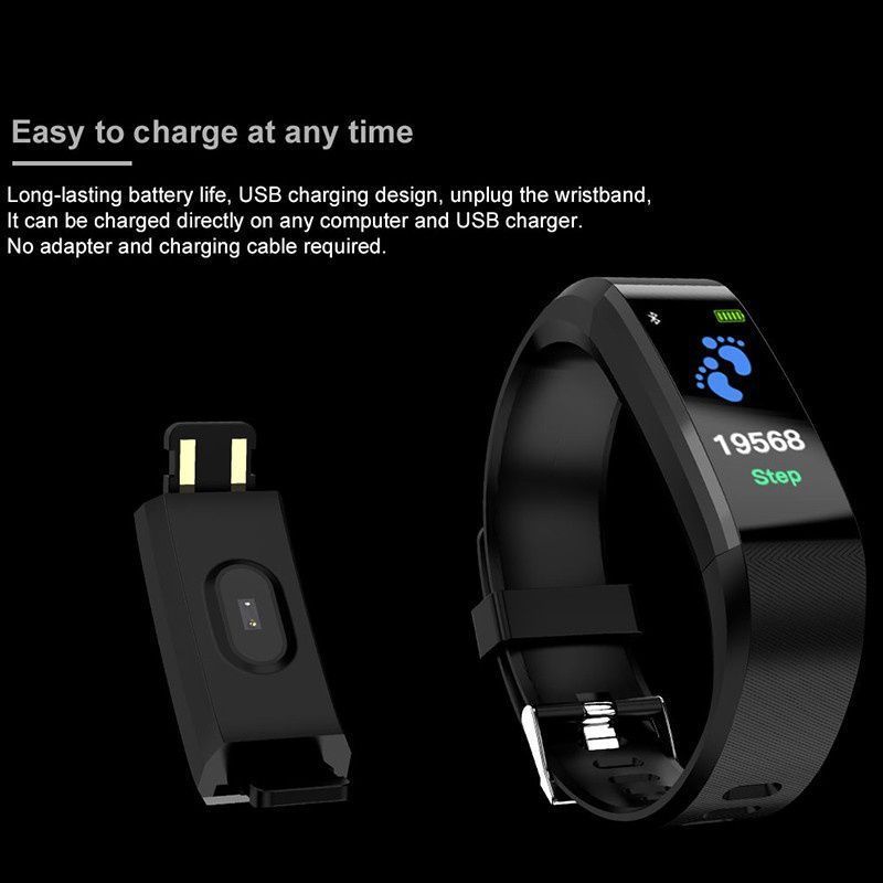 115 plus armbånd sundhedsarmbånd puls blodtryk smart band vandtæt fitness tracker smart band ur mænd kvinder 1eh