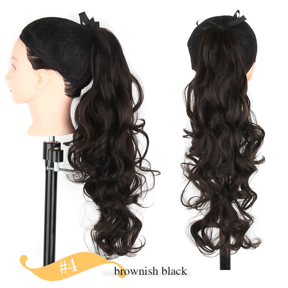 Xnaira-Cola de Caballo rizado largo, coleta sintética marrón claro, extensiones de cabello para cola de caballo, cinta de pelo de cola resistente al calor: 4
