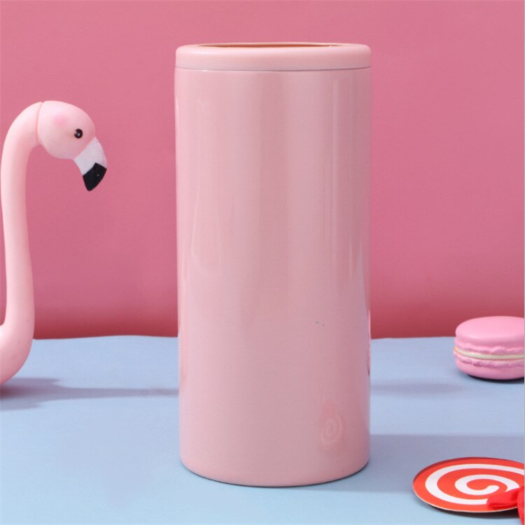 12oz Vacuum Beer Thermos Double Wall Outdoor Cold-Keeping Juice Cola Cans Bottle 304 Stainless Steel Beer Cooler Cups: Pink