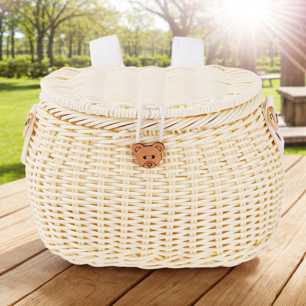 Cesta de bicicleta para niños, cesta de bicicleta tejida de plástico, cesta de mimbre para bicicletas para niños, cesta delantera para bicicleta, mochila, accesorios para bicicleta