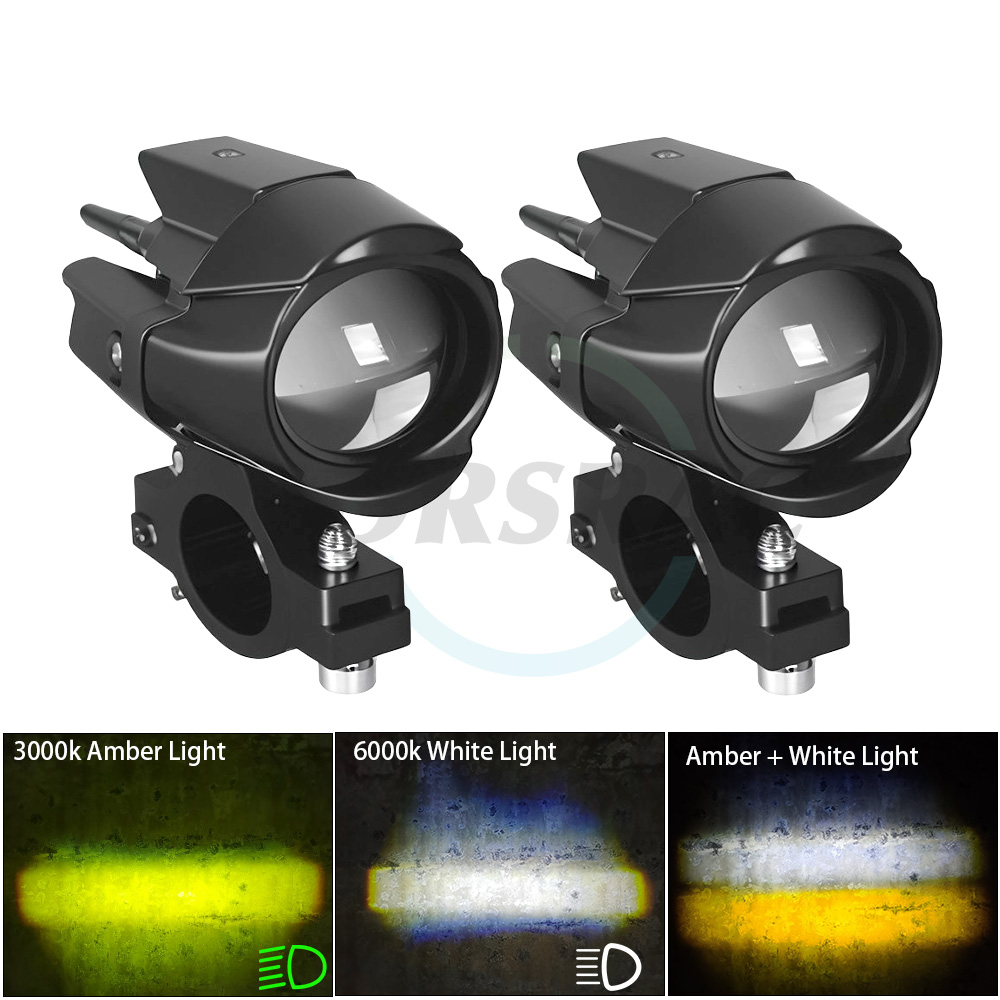 Moottoripyörän lisä-led-ajovalot, led-valot, 12-80v kaksiväristä valkoista/meripihkanväristä yleismallista lisäkaukovaloa, sumuvalot