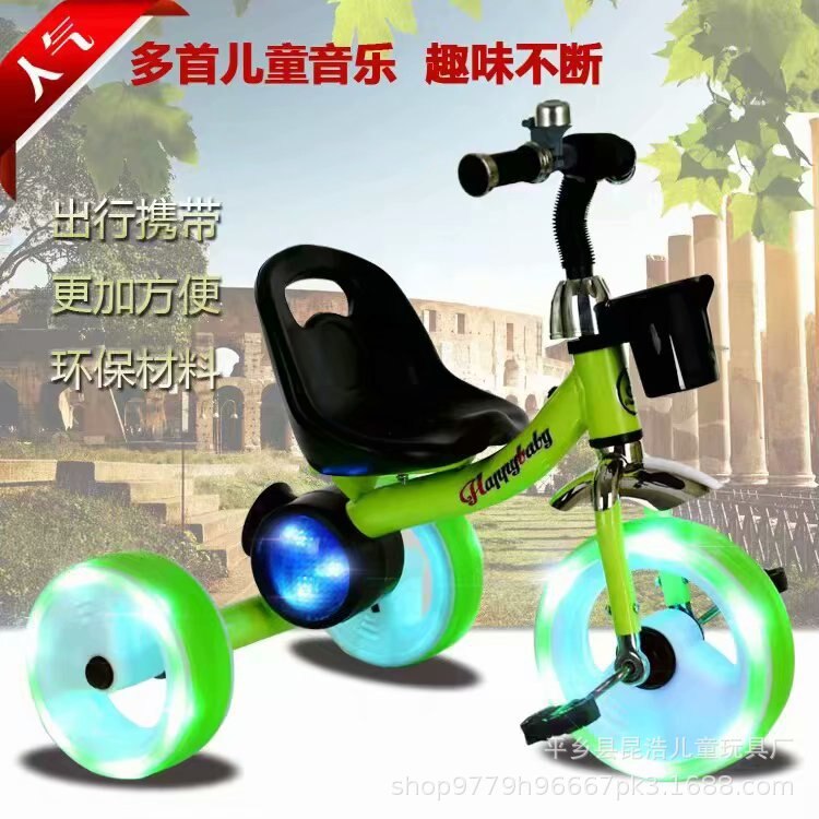 Neue kinder Dreirad Subwoofer Fahrrad mit Musik Licht Rad mit Licht Trolley Fahrrad Kinderwagen Spielzeug für Kinder Jungen Auto: green