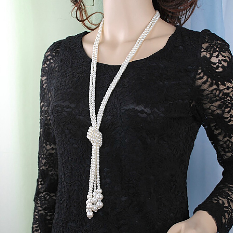 Pearl Decoration Long Multi-layer Strand Necklace Simple Women Korean Style Pendant Necklace