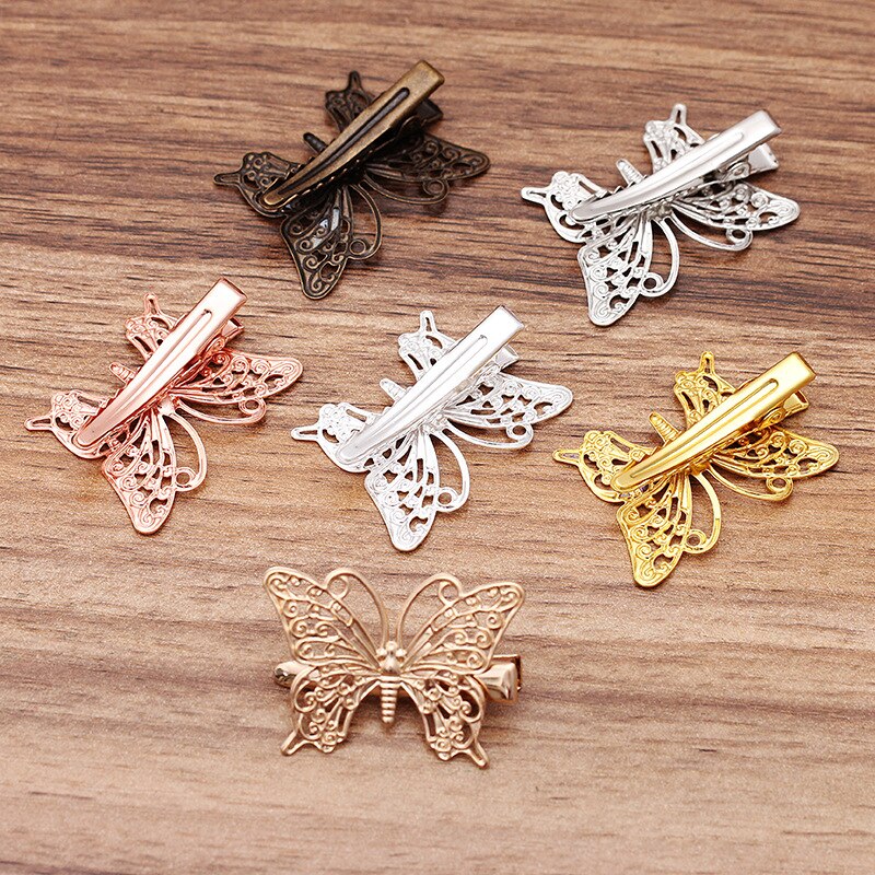 Mibrow 10Pcs 36*26Mm Rose Goud Zilver Kleur Vlinder Haar Haarspeldjes Voor Vrouwen Bruiloft Haarspelden Sieraden maken Accessoires