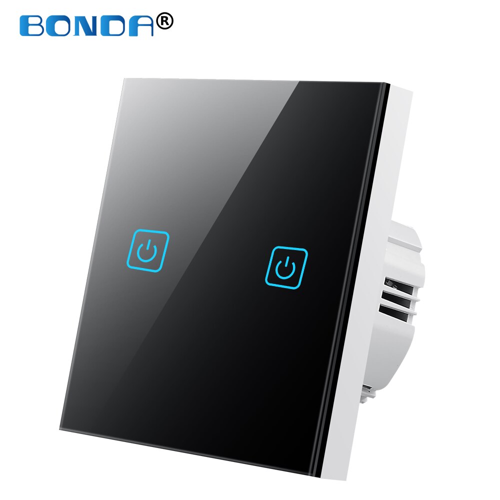 Touch Switch EU Standard AC 110-220V Tempered Crystal Glass Panel Light Sensor Switches Wall Lamp LED Backlight 1/2/3 Gang 1 Way: 601 NO LOGO Black 02