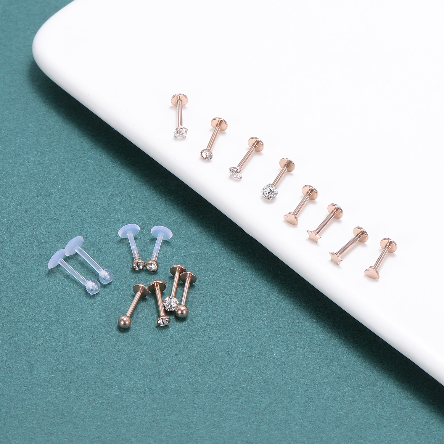 12~16Pcs/Lot Stainless Steel Lip Labret Piercing Studs Set Lengua Monroe Barbell Lip Ring Tragus Cartilage Conch Ear Piercing