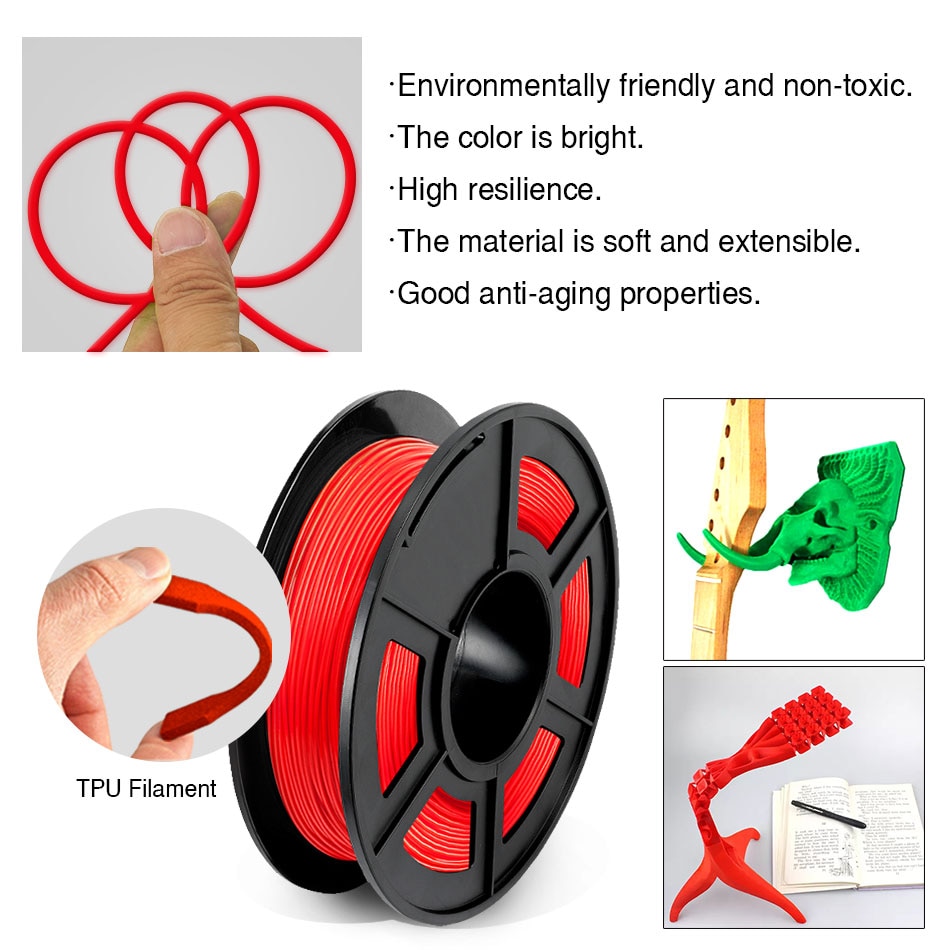 Filament Flexible rouge de la couleur 0.5kg de TPU avec la bobine 1.75/3.00mm Filament Flexible de TPU pour l'imprimante 3D Non-toxique 100% aucune bulle