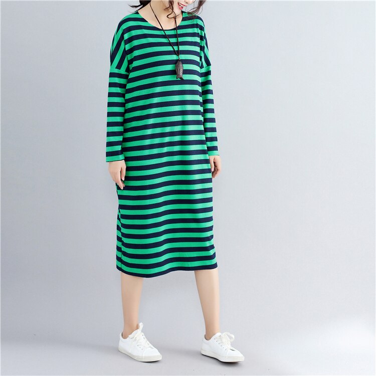 Spring Autumn Oversize Vestidos Women Long Sleeved Knitted Stripe Loose Sweater Dresses Ladies Oversized Vestidos