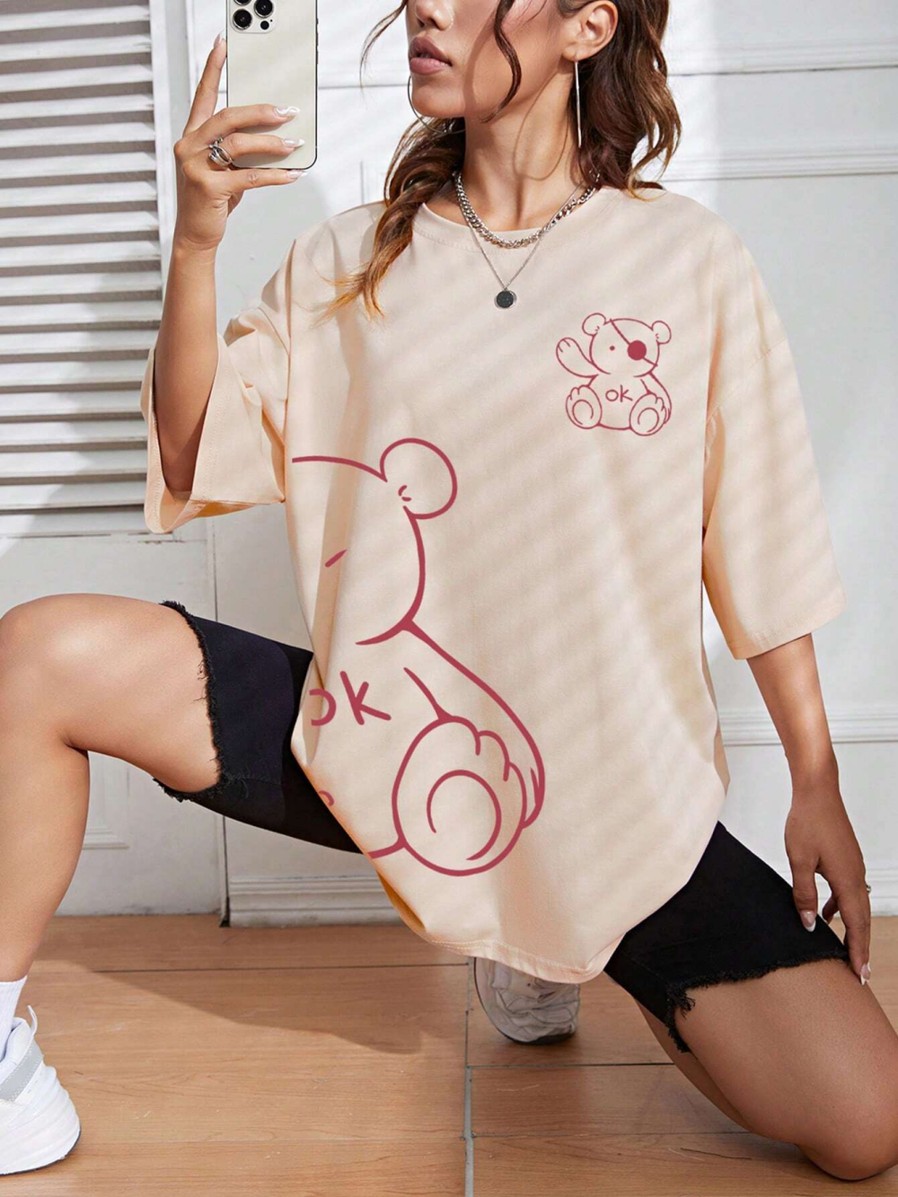 Femmes coton T-Shirts Kawaii OK ours en peluche imprimés graphiques T-Shirts été décontracté femme vêtements confortable hauts de rue