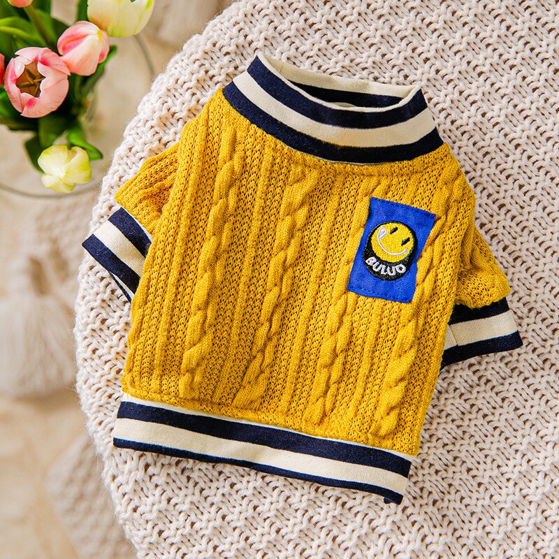 Dog Cat Sweater Preppy Style Pet Puppy Winter Warm Clothes Apperal for Dogs Cats: yellow / XS