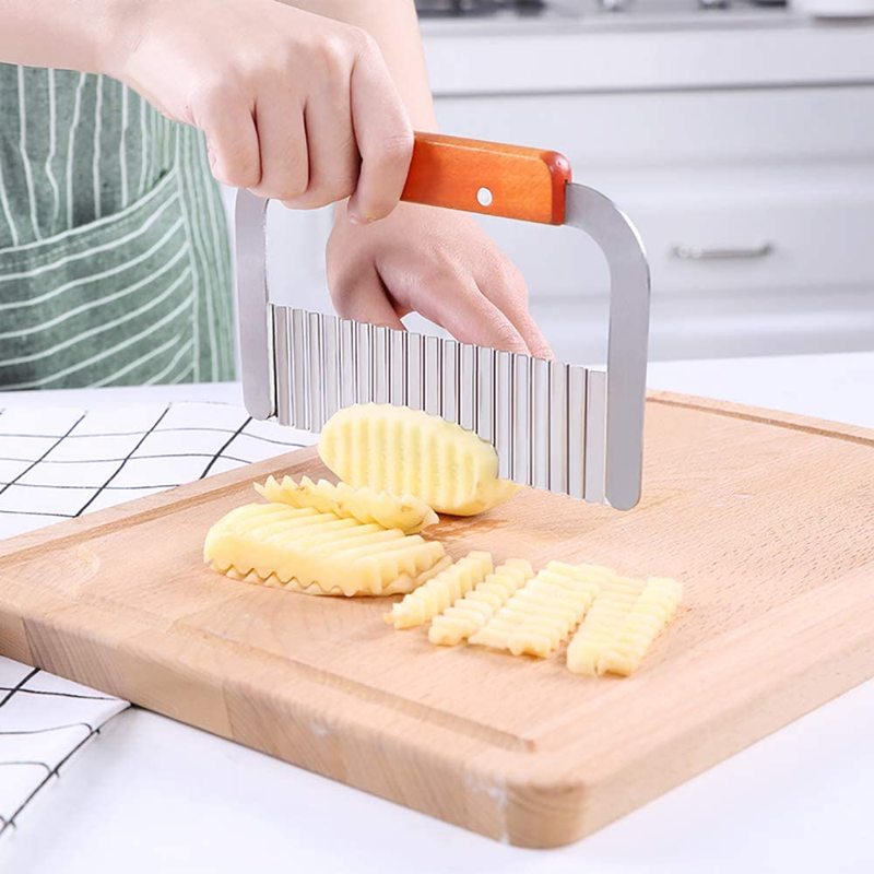 Rvs Wave Aardappel Cutter Groentesnijder Fruit Rimpeluitvoering Cutter Franse Bak Snijders Aardappel Chip Mes Keuken Gadgets