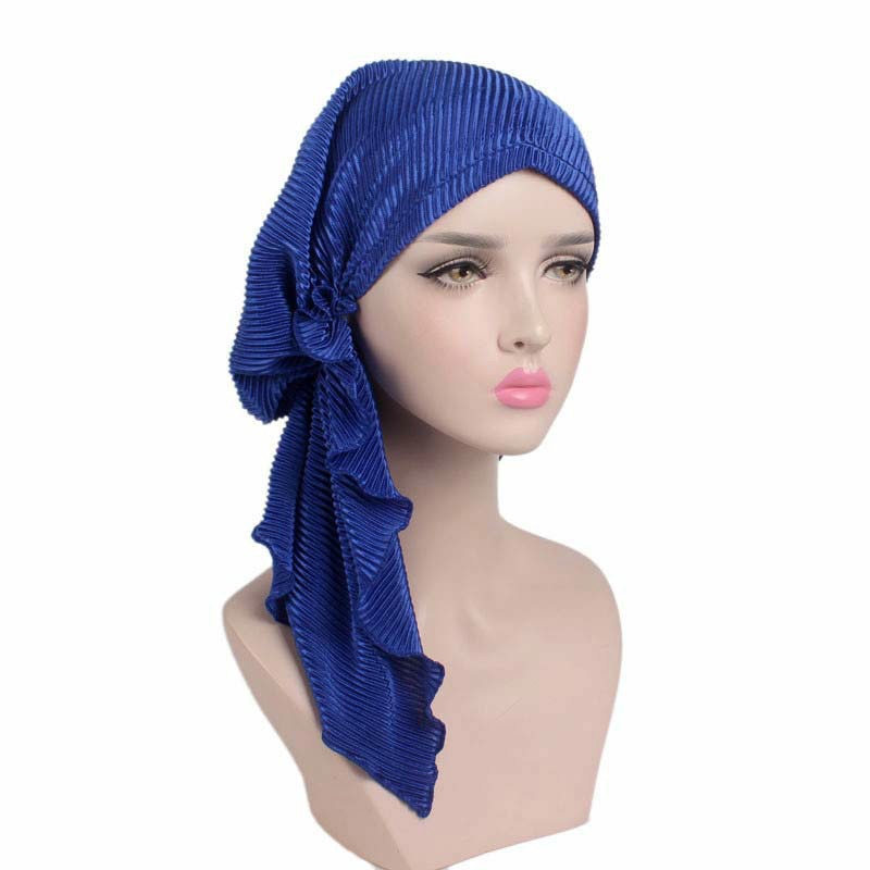 Turbante de estilo musulmán para mujer, gorro para la cabeza, accesorios para el cabello, bufanda musulmana, para la caída del cabello: Azul