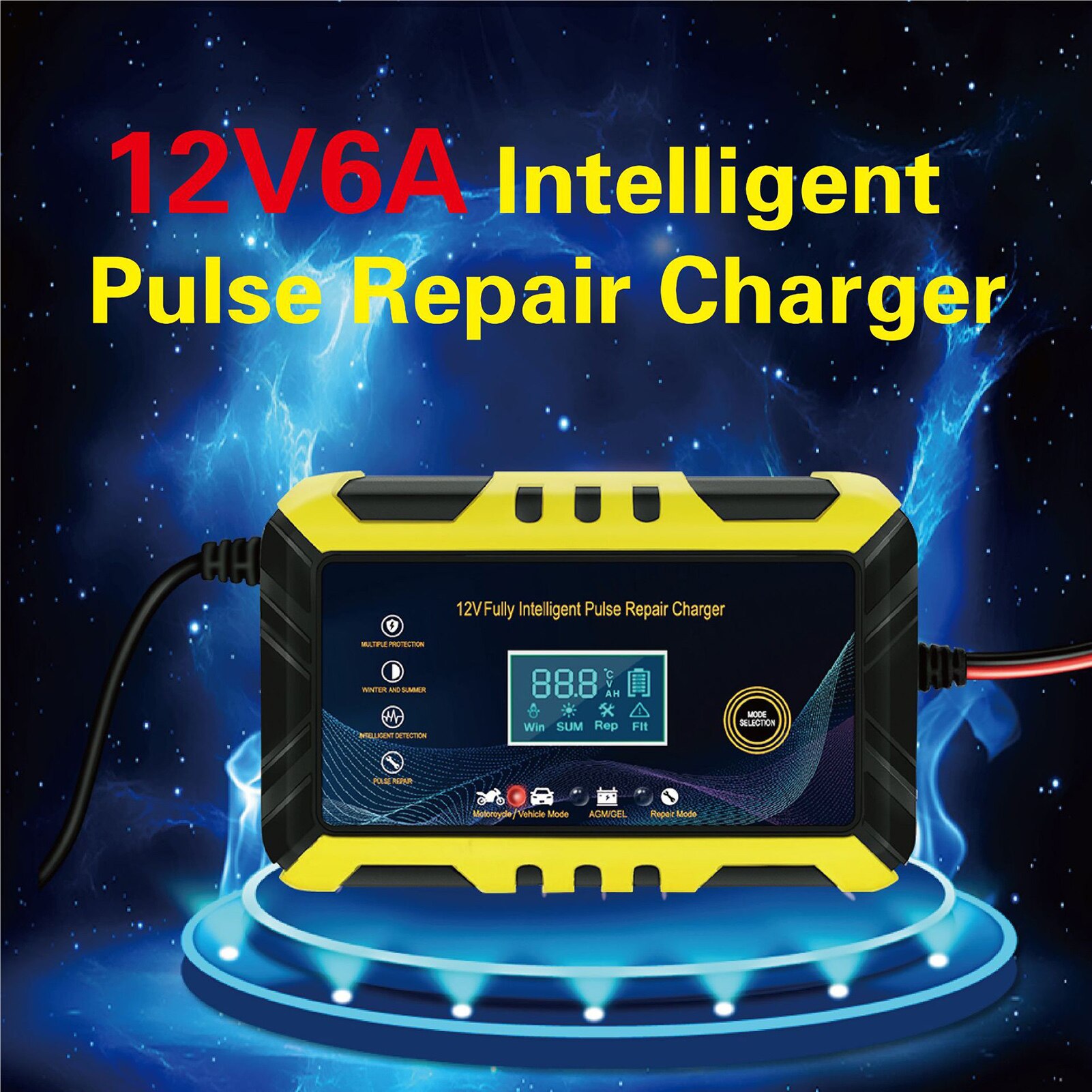 12V 6A Full Automatic Car Battery Charger Pulse Repairing Charger Motorcycle &amp; Car AGM GEL WET Lead Acid Battery Charger