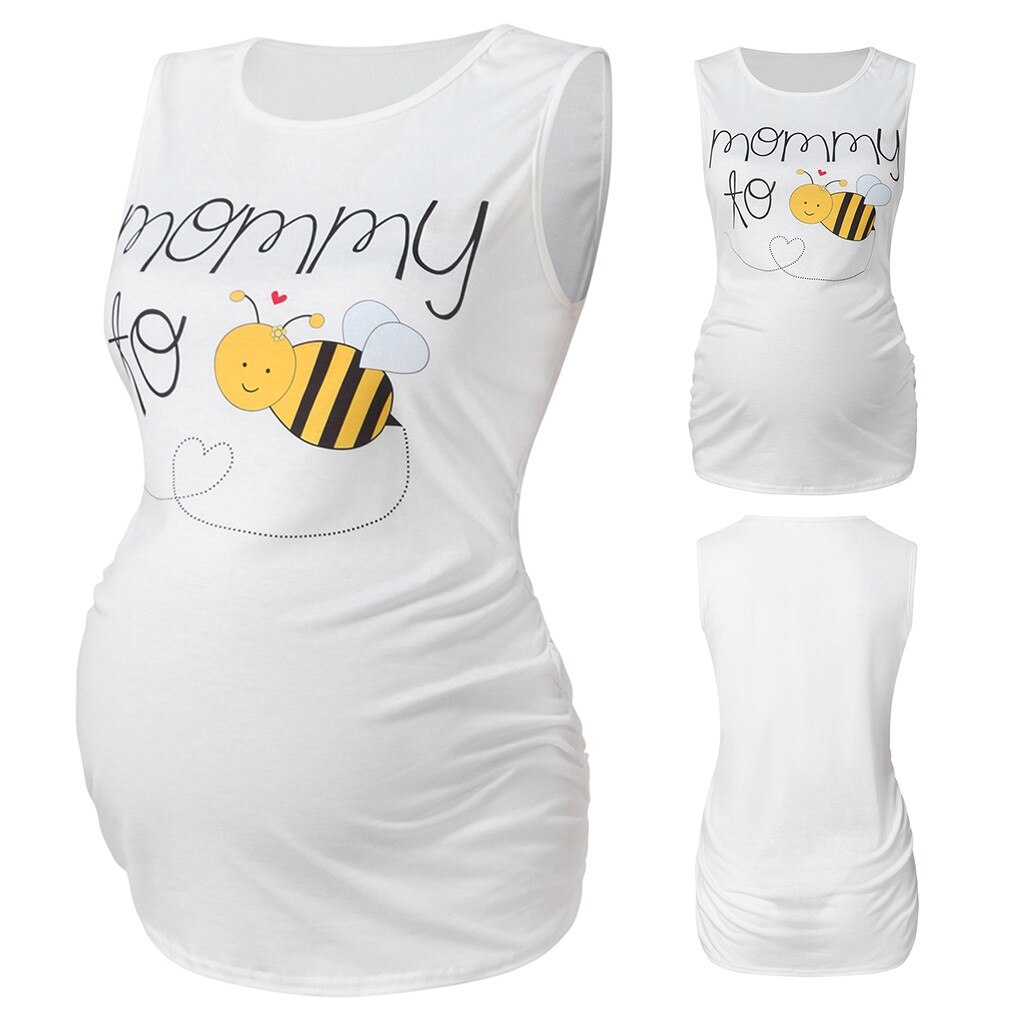 Camiseta embarazada para mujer, disfraz de embarazo, chaleco de abeja de dibujos animados, camisetas informales sin mangas, Tops, ropa de maternidad