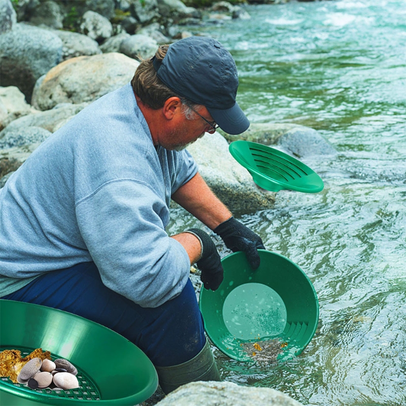 10-inch Gold Panning Basin Portable Nugget Sluicing Pan with Riffles Prospecting Dredging Nugget Mining Pan River Tool