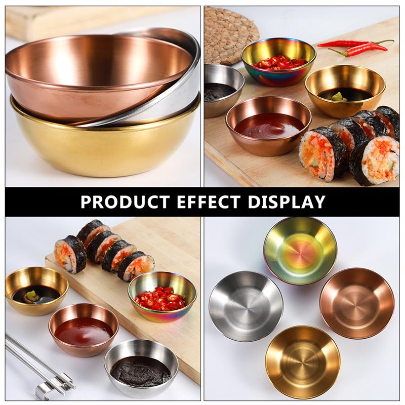 2pcs Appetizer Serving Plate Stainless Steel Sauce Dish Spice Seasoning Dish Stainless Steel Round Small Dish