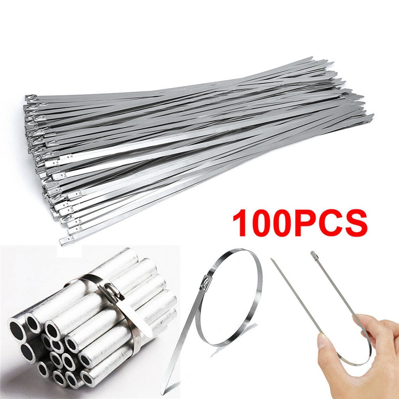 100PCS Sealing Strip Wire 304 Stainless Steel Self-Locking 4.6MM Strapping Marine Outdoor Anti-Corrosion Cable Tie